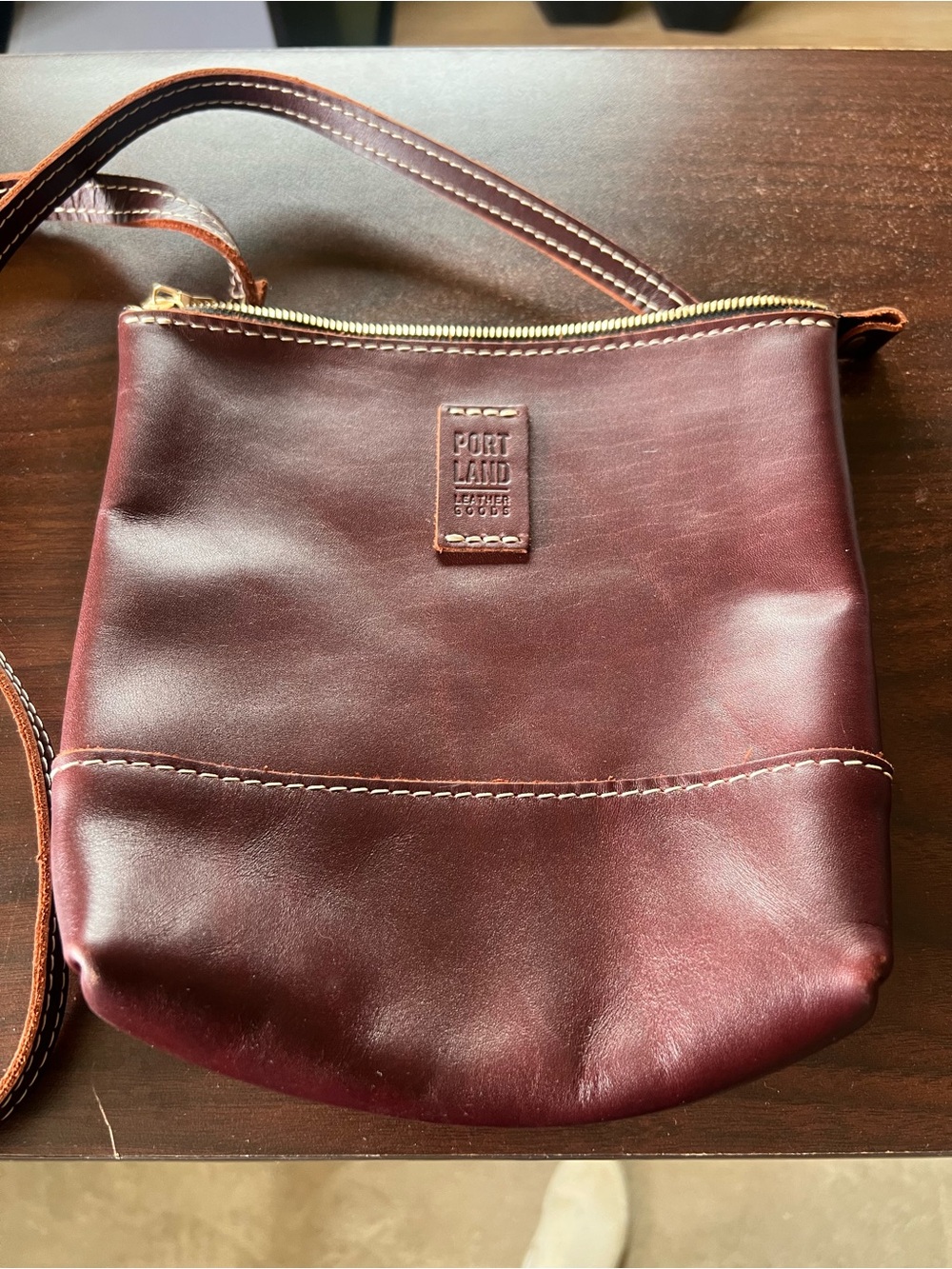 Portland Leather Co. Burgundy Full Grain Leather Crossbody Bag